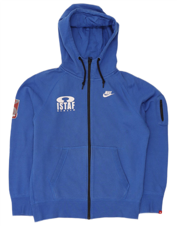 NIKE Mens Berlin Graphic Zip Hoodie Sweater Small Blue Cotton