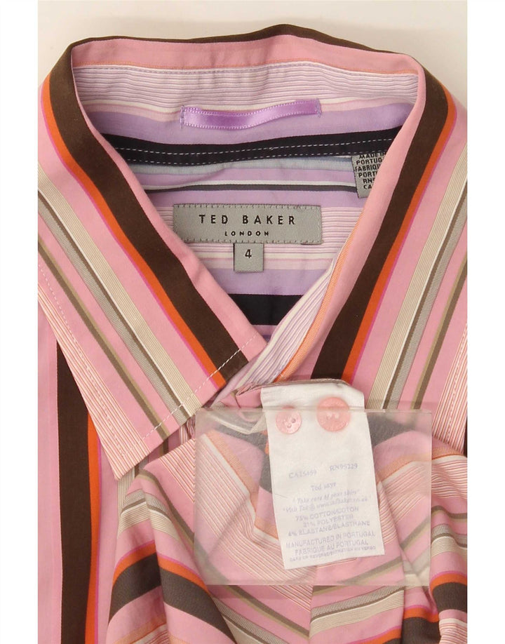 Ted Baker Mens Regular Fit Shirt Size 4 Large Pink Striped Cotton
