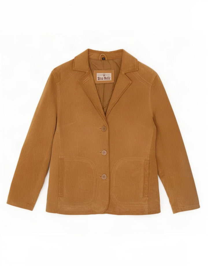 Vintage Womens 3 Button Suede Blazer Jacket IT 46 Large Beige Leather