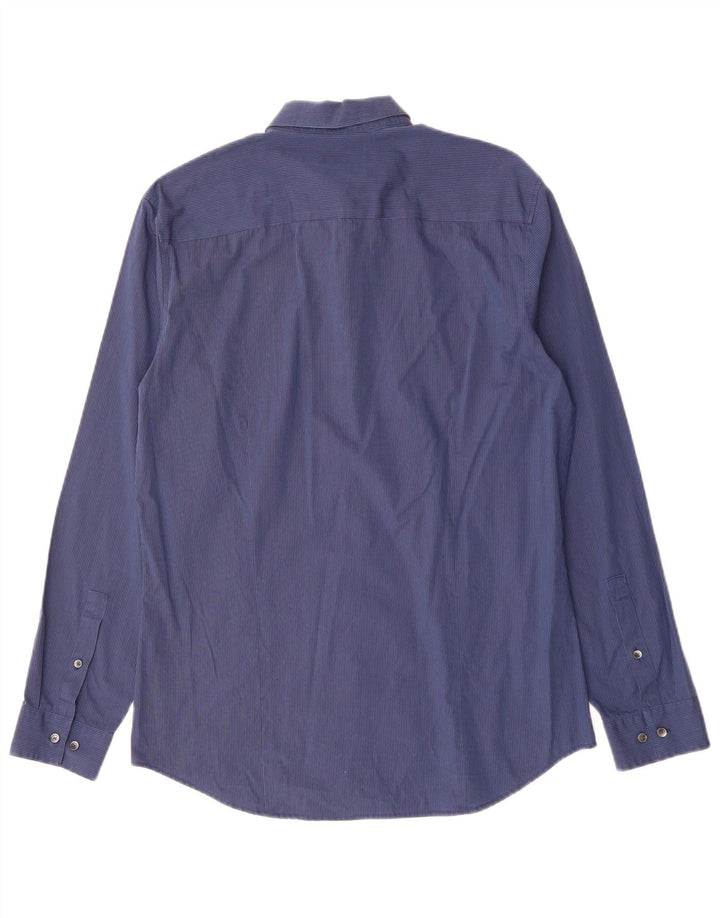 CALVIN KLEIN Mens Shirt Size 15 15 1/2 Medium Navy Blue Pinstripe Cotton