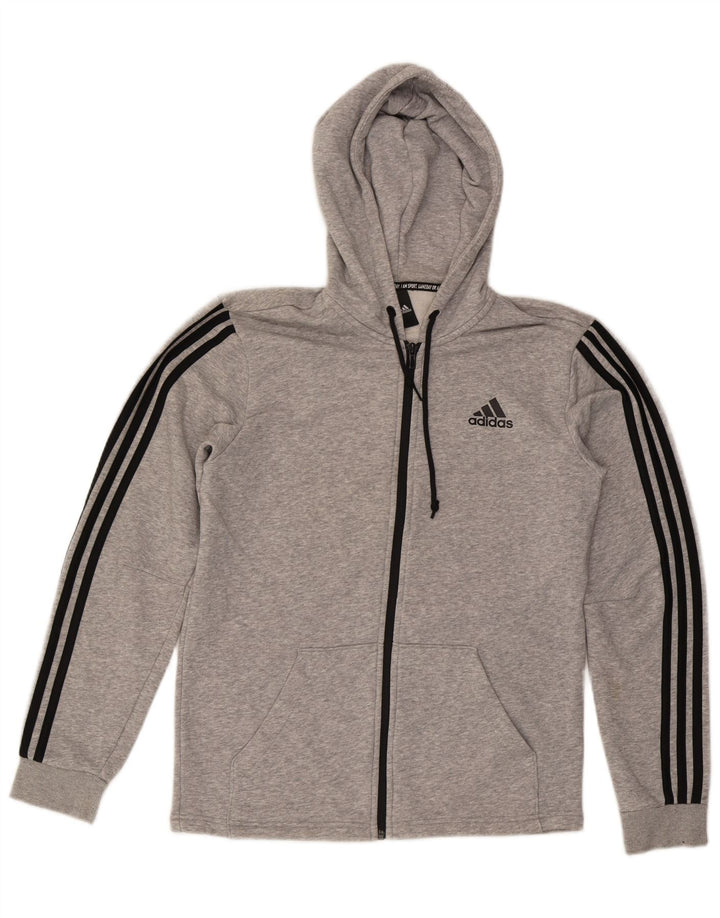 ADIDAS Mens Zip Hoodie Sweater Small Grey Flecked Cotton