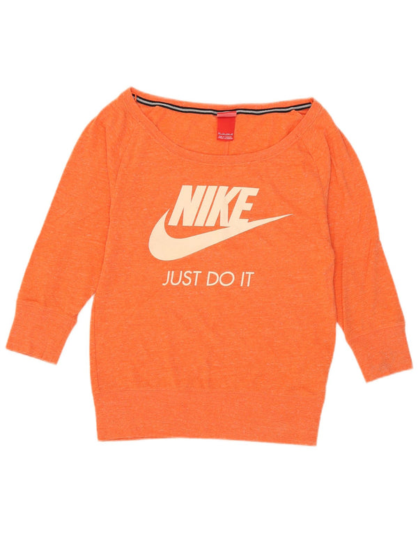 Nike Womens Graphic 3/4 Sleeve Sweatshirt Jumper UK 6 XS Orange Flecked