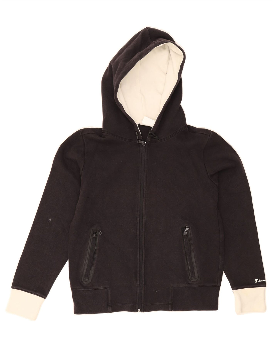 CHAMPION Womens Zip Hoodie Sweater UK 12 Medium Black Colourblock Cotton Vintage Champion and Second-Hand Champion from Messina Hembry 