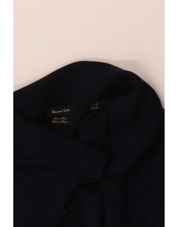 Massimo Dutti Mens Polo Neck Jumper Sweater Medium Navy Blue Wool