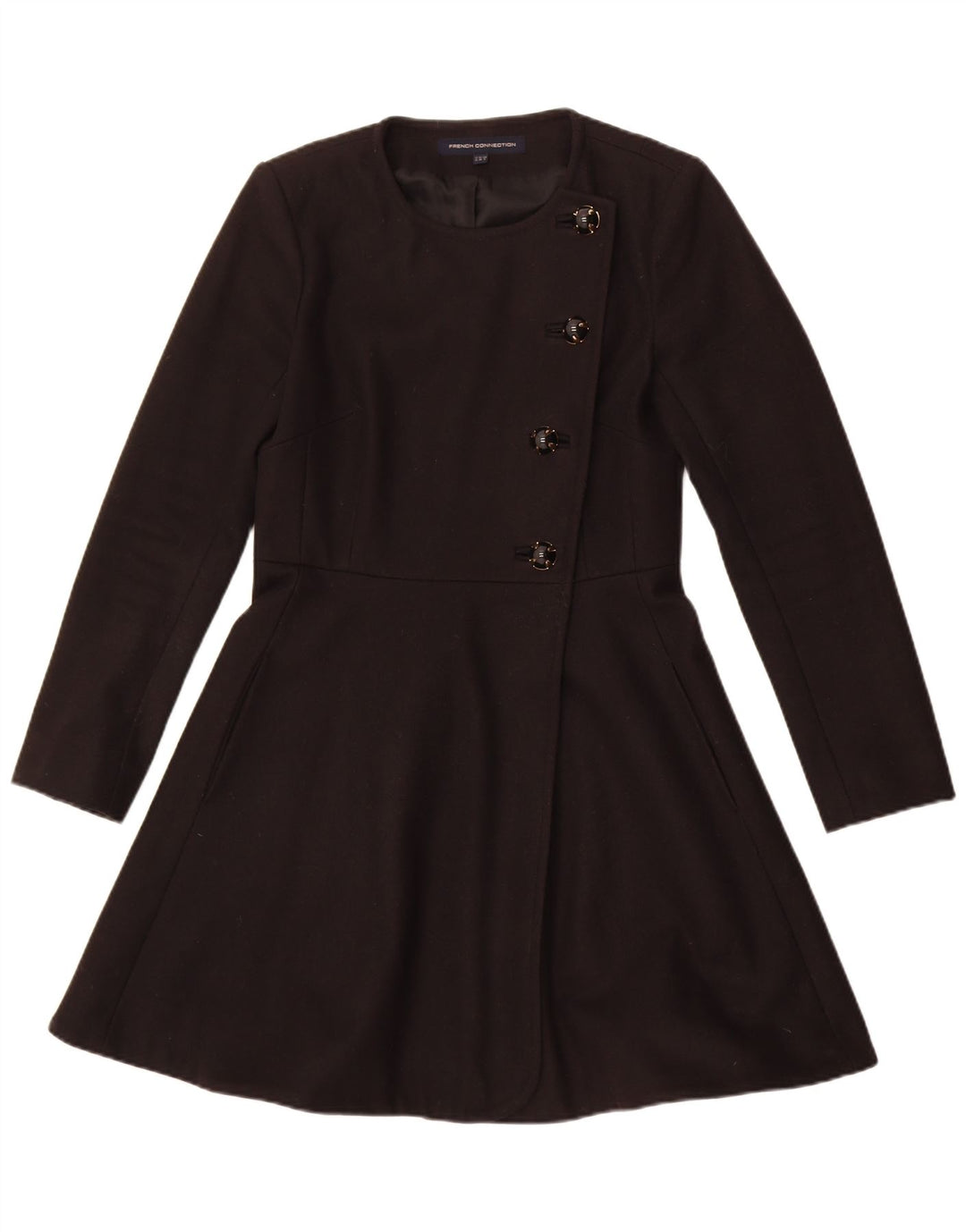 French Connection Womens Overcoat UK 10 Small Black Wool