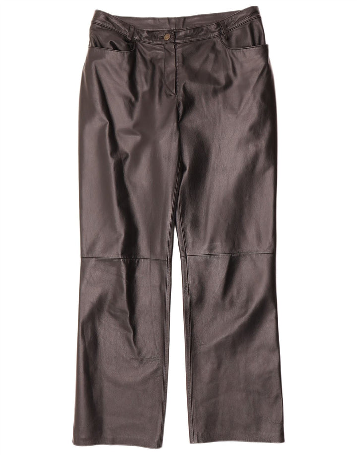 Vintage Womens Leather Trousers UK 14 Medium W30 L31 Black Leather