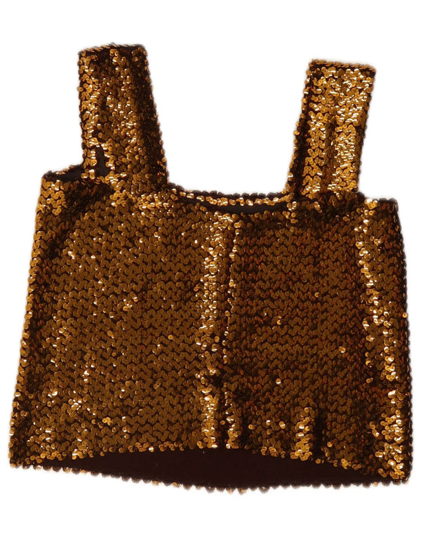 Vintage Womens Sleeveless Sequin Crop Top UK 12 Medium Gold