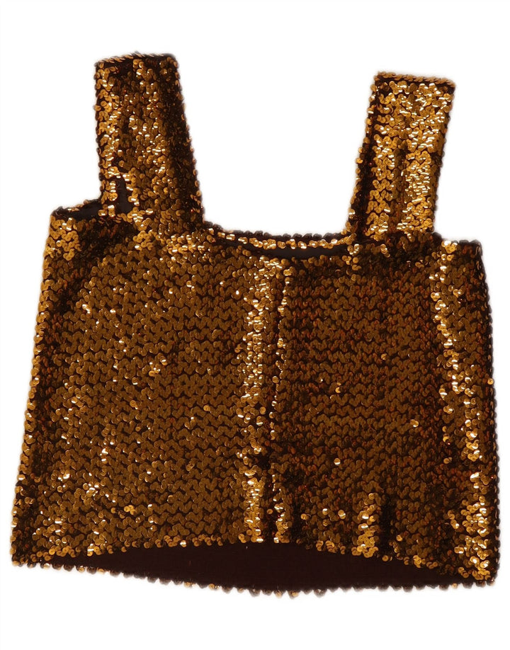 Vintage Womens Sleeveless Sequin Crop Top UK 12 Medium Gold