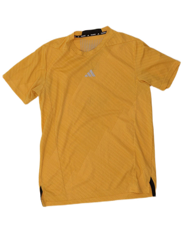 Adidas Mens Slim Fit T-Shirt Top Medium Yellow Colourblock