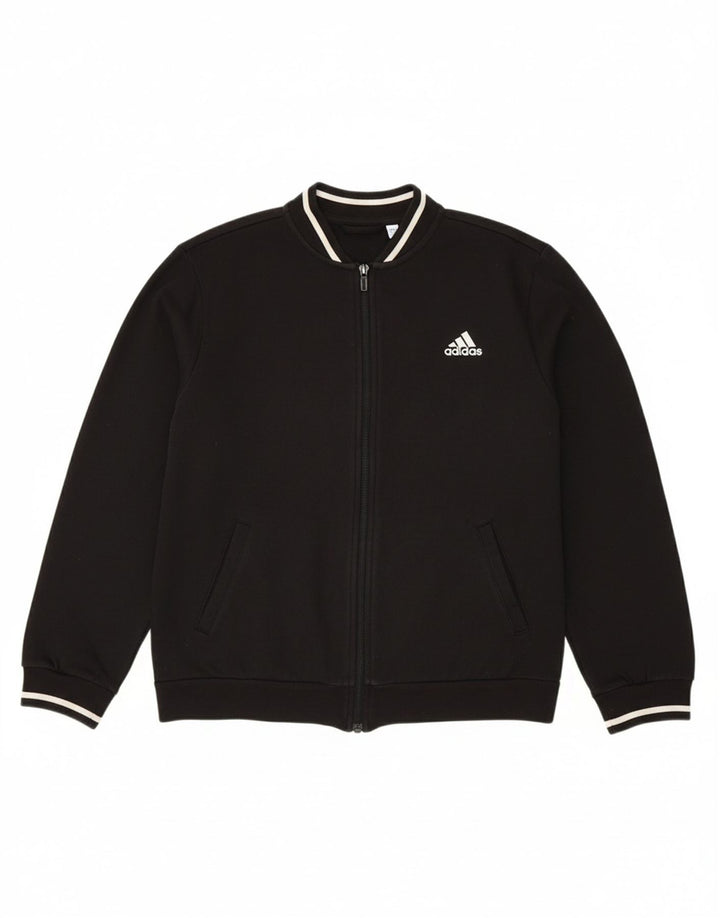 ADIDAS Boys Graphic Tracksuit Top Jacket 13-14 Years Black Cotton