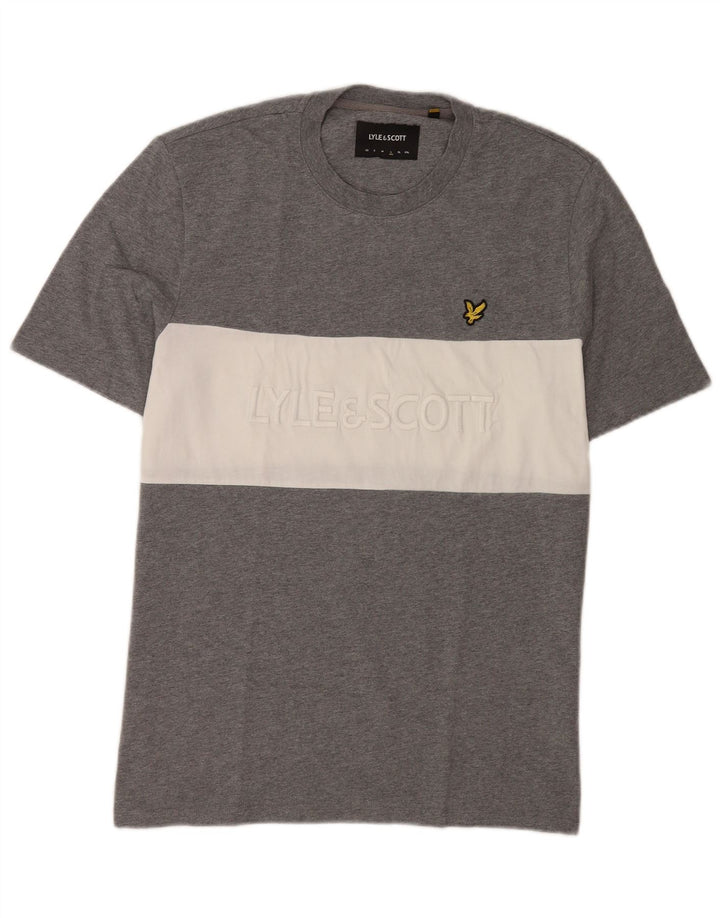 Lyle & Scott Mens Graphic T-Shirt Top Large Grey Colourblock Cotton