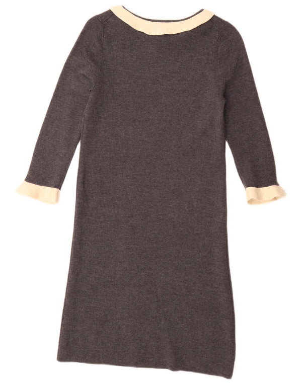 Jaeger Womens 3/4 Sleeve Jumper Dress UK 10 Small Grey Wool