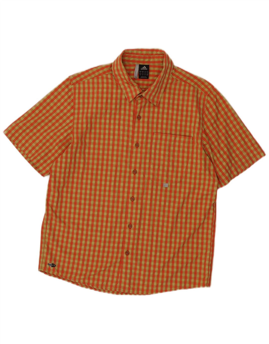 Adidas Mens Short Sleeve Shirt Medium Orange Gingham Polyester