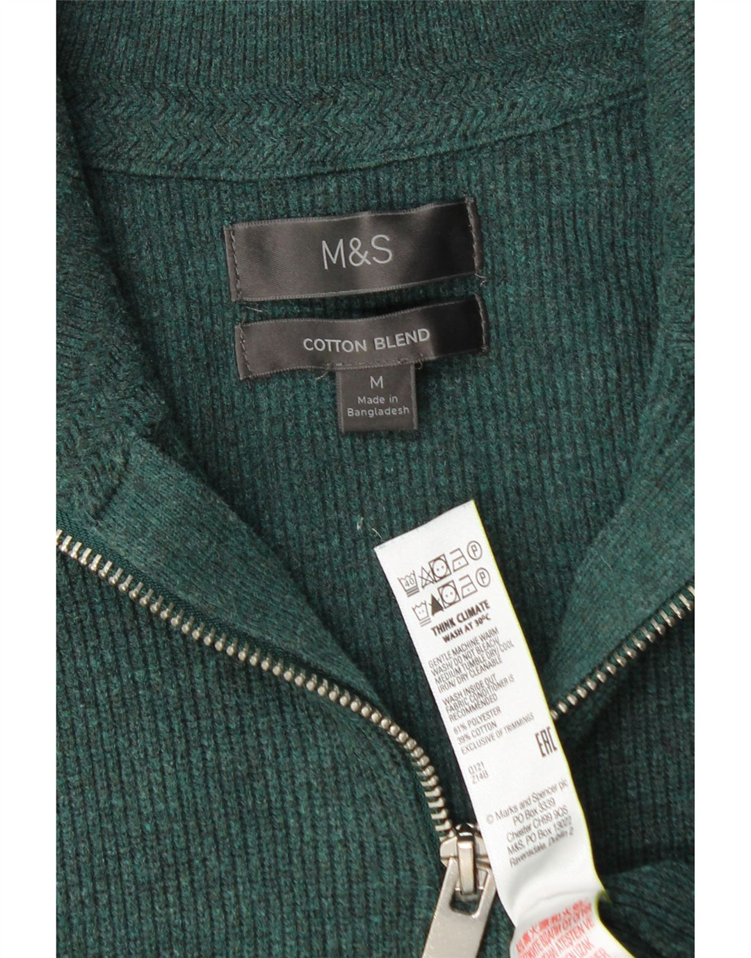 Marks & Spencer Mens Zip Neck Jumper Sweater Medium Green Polyester
