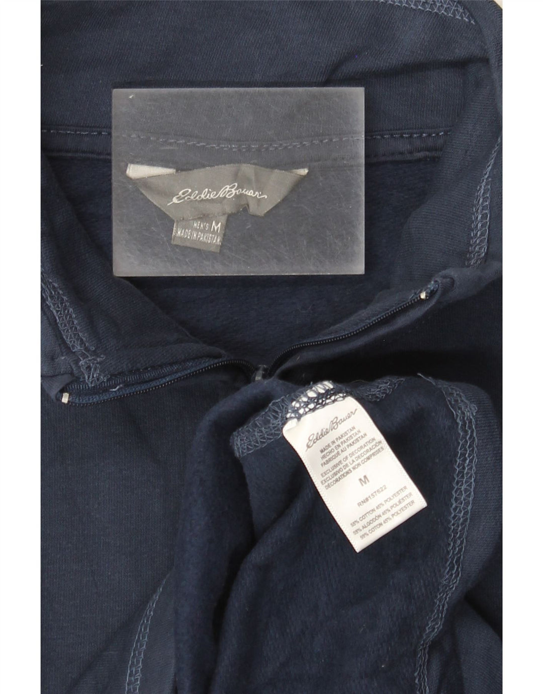 EDDIE BAUER Mens Zip Neck Sweatshirt Jumper Medium Navy Blue Cotton