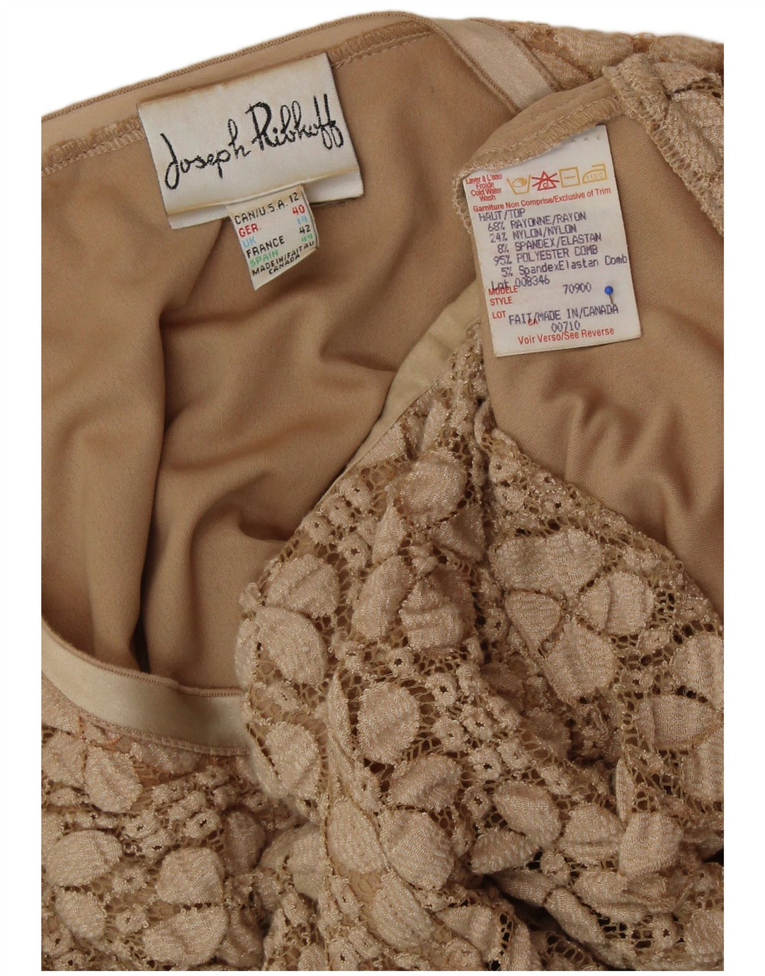 JOSEPH RIBKOFF Womens Lace Shirt Blouse UK 14 Large Beige Floral Rayon