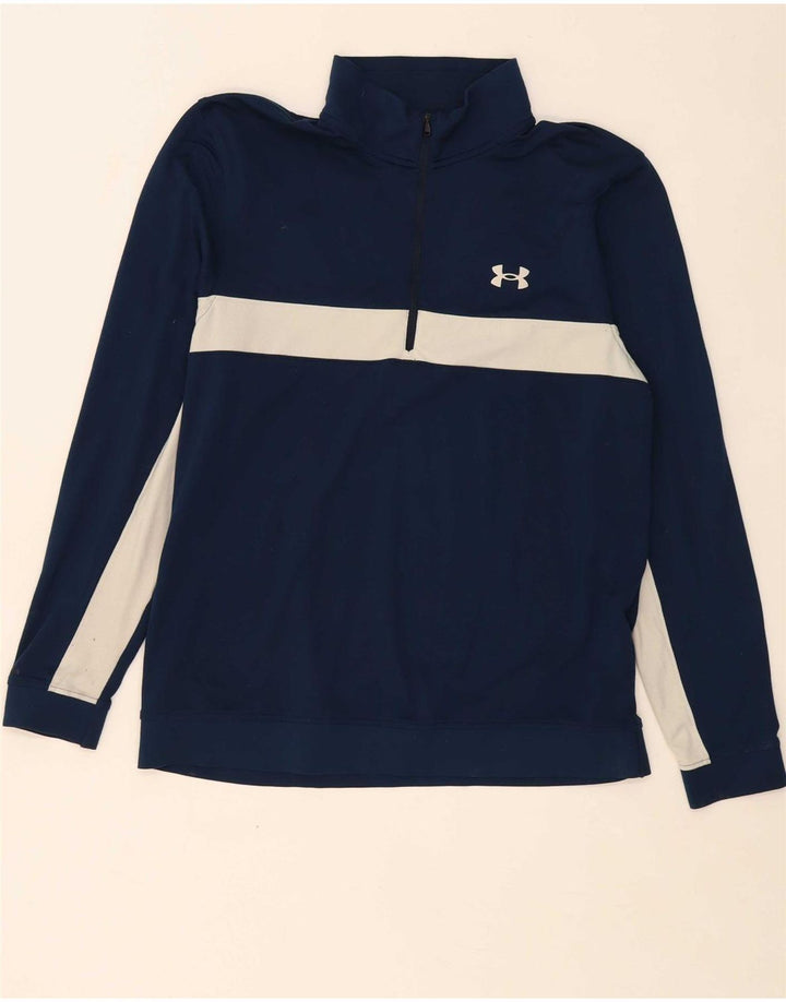 UNDER ARMOUR Mens Pullover Tracksuit Top Medium Navy Blue Colourblock