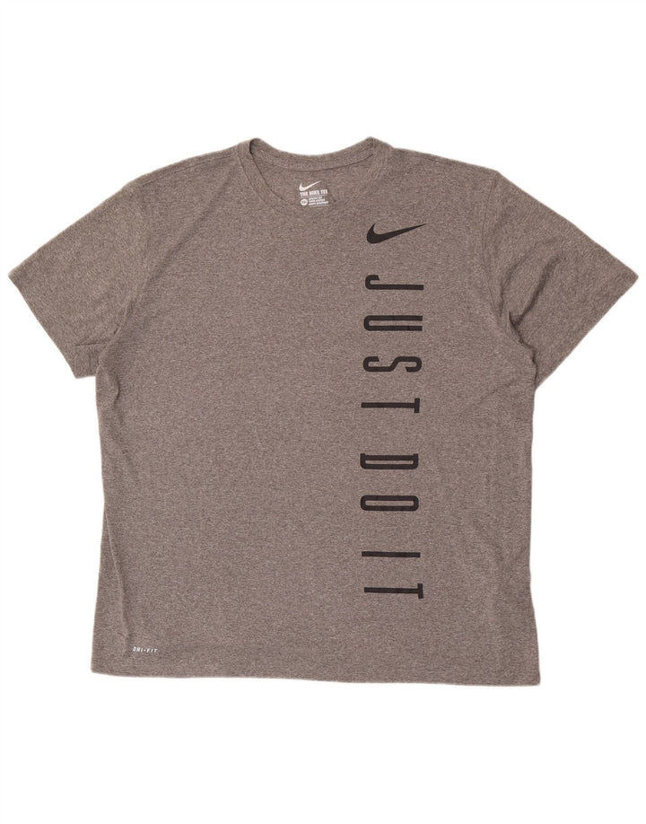 Nike Mens Dri Fit Graphic T-Shirt Top 2XL Grey Polyester