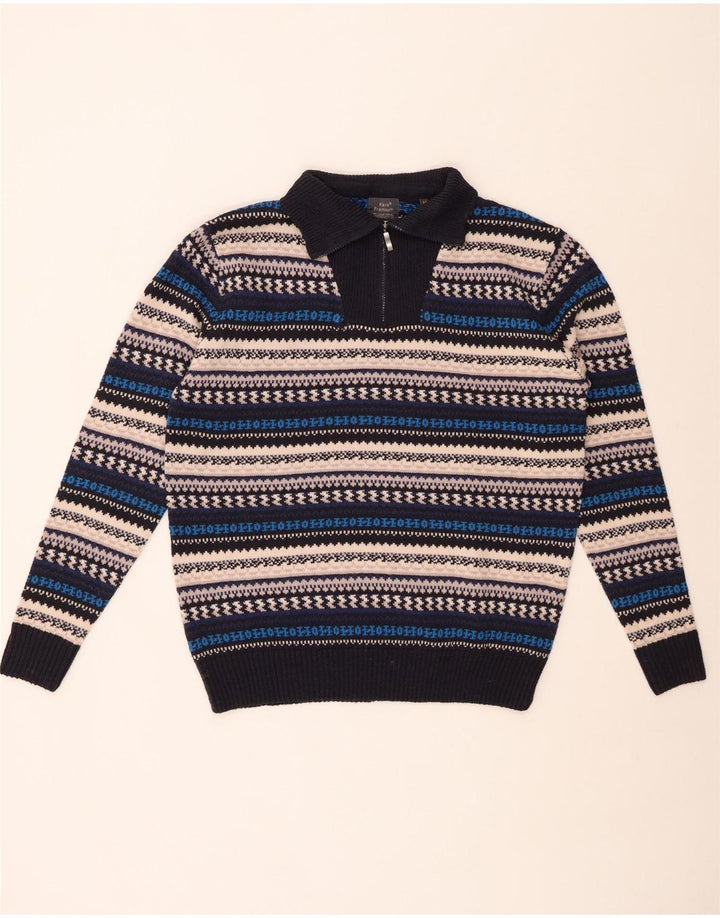 VINTAGE Mens Zip Neck Jumper Sweater Medium Multicoloured Striped Acrylic
