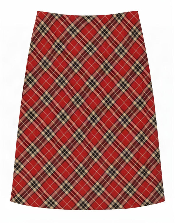 Vintage Womens Midi Skirt IT 46 Large W32 Red Plaid Virgin Wool