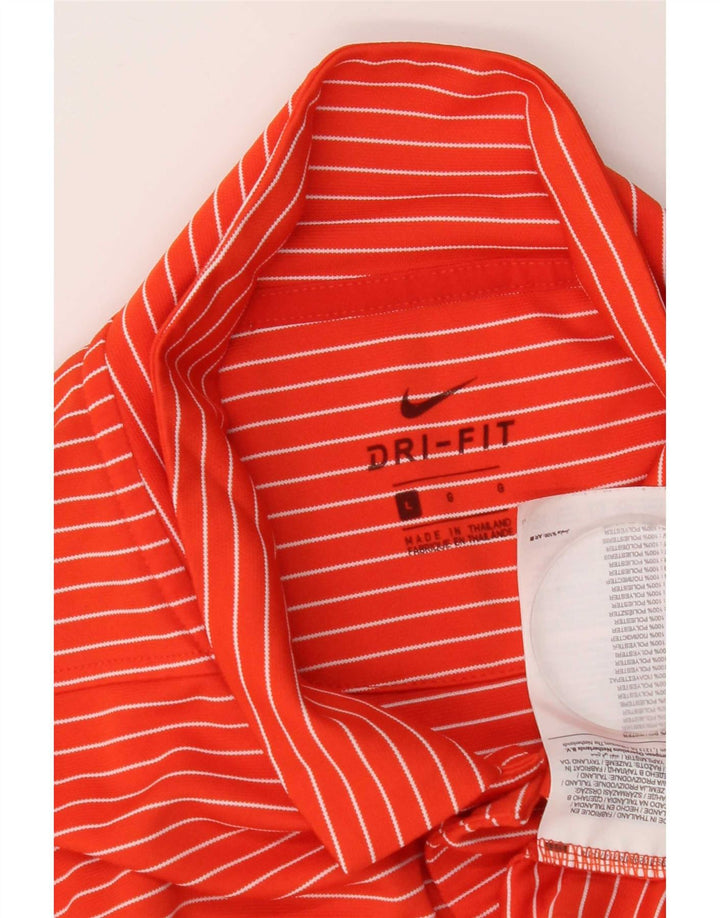 Nike Mens Dri Fit Polo Shirt Large Orange Pinstripe Polyester