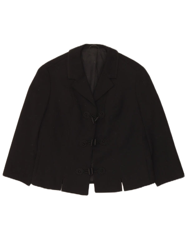 Reine Wolle Womens 3/4 Sleeve 3 Button Blazer Jacket UK 12 Medium Black