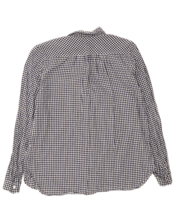 J. Crew Womens Pullover Shirt UK 14 Medium Navy Blue Gingham Cotton