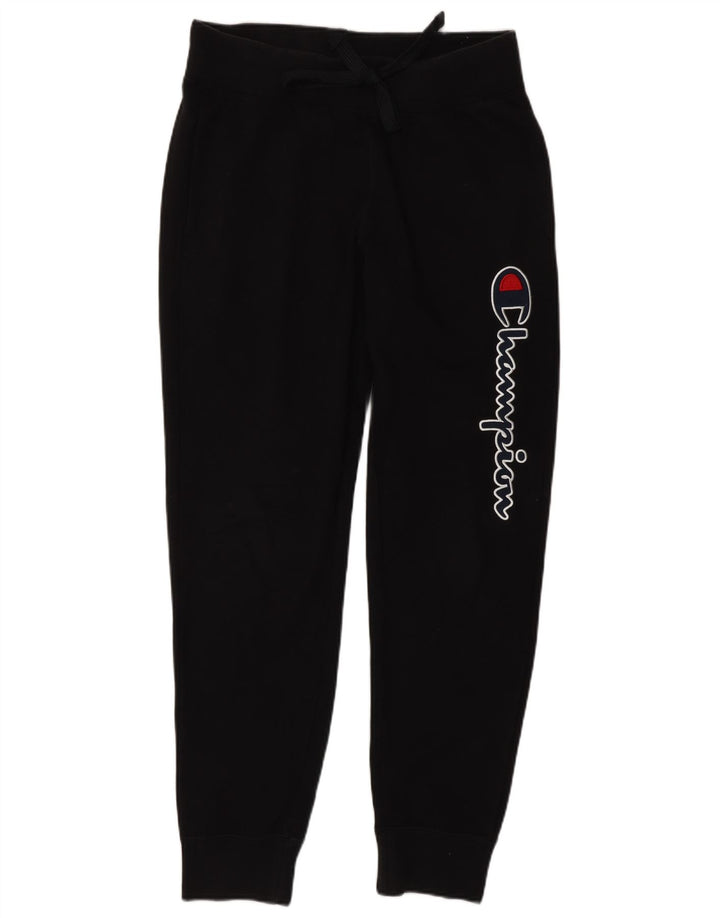 CHAMPION Mens Graphic Tracksuit Trousers Joggers Small  Black Cotton