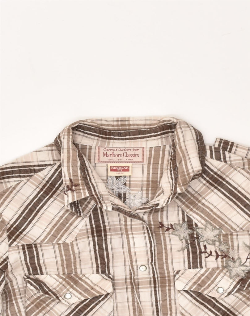 MARLBORO CLASSICS Womens Regular Fit Shirt UK 14 Large Brown Striped | Vintage Marlboro Classics | Thrift | Second-Hand Marlboro Classics | Used Clothing | Messina Hembry 