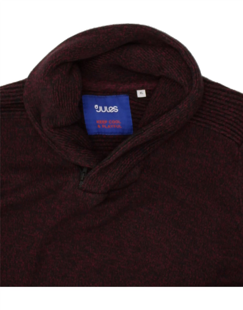 JULES Womens Shawl Neck Jumper Sweater UK 18 XL Maroon Flecked Cotton | Vintage Jules | Thrift | Second-Hand Jules | Used Clothing | Messina Hembry 