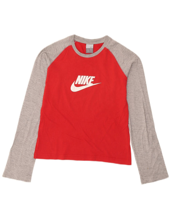 Nike Womens Crop Graphic Top Long Sleeve UK 10/12 Medium Red Colourblock