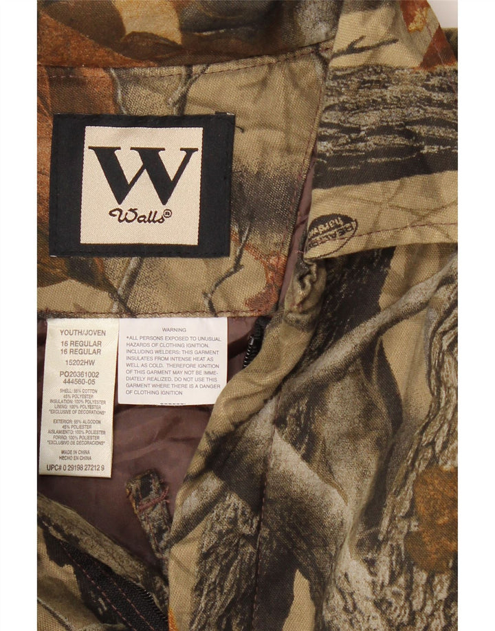 VINTAGE Boys Long Sleeve Jumpsuit 15-16 Years Khaki Floral Cotton