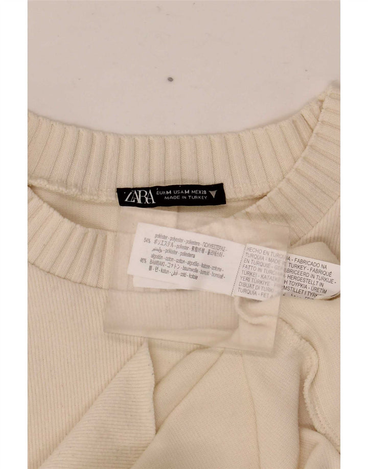 Zara Womens Crew Neck Jumper Sweater UK 14 Medium White Polyester