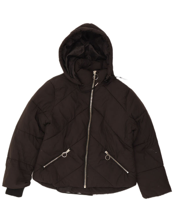 Topshop Womens Petite Hooded Oversized Padded Jacket UK 8 Small Black