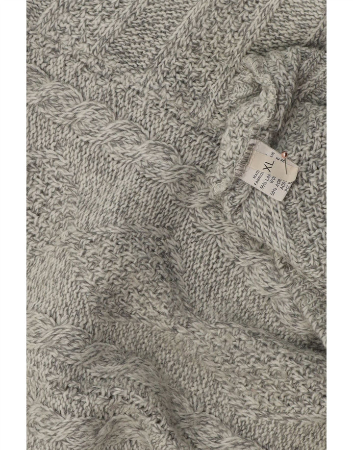 VINTAGE Mens Zip Neck Jumper Sweater XL Grey Wool