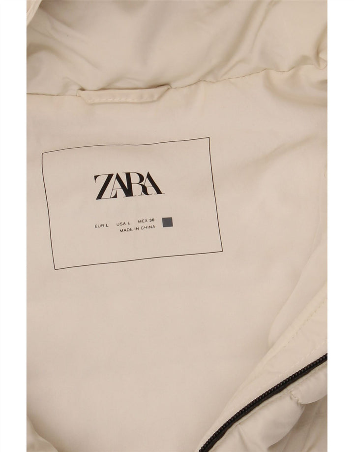 Zara Womens Hooded Padded Gilet UK 14 Large White Polyester