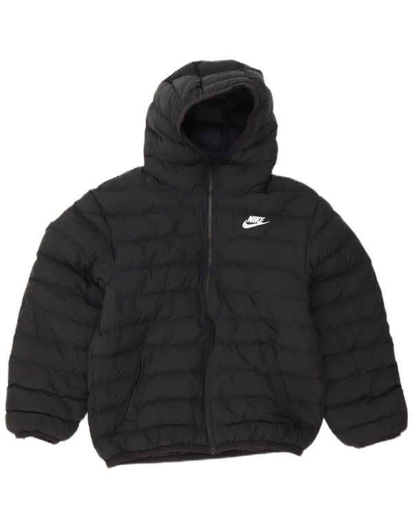 Nike Boys Hooded Padded Jacket 12-13 Years Large Black Polyester