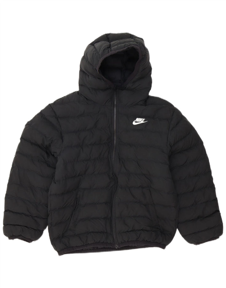 Nike Boys Hooded Padded Jacket 12-13 Years Large Black Polyester