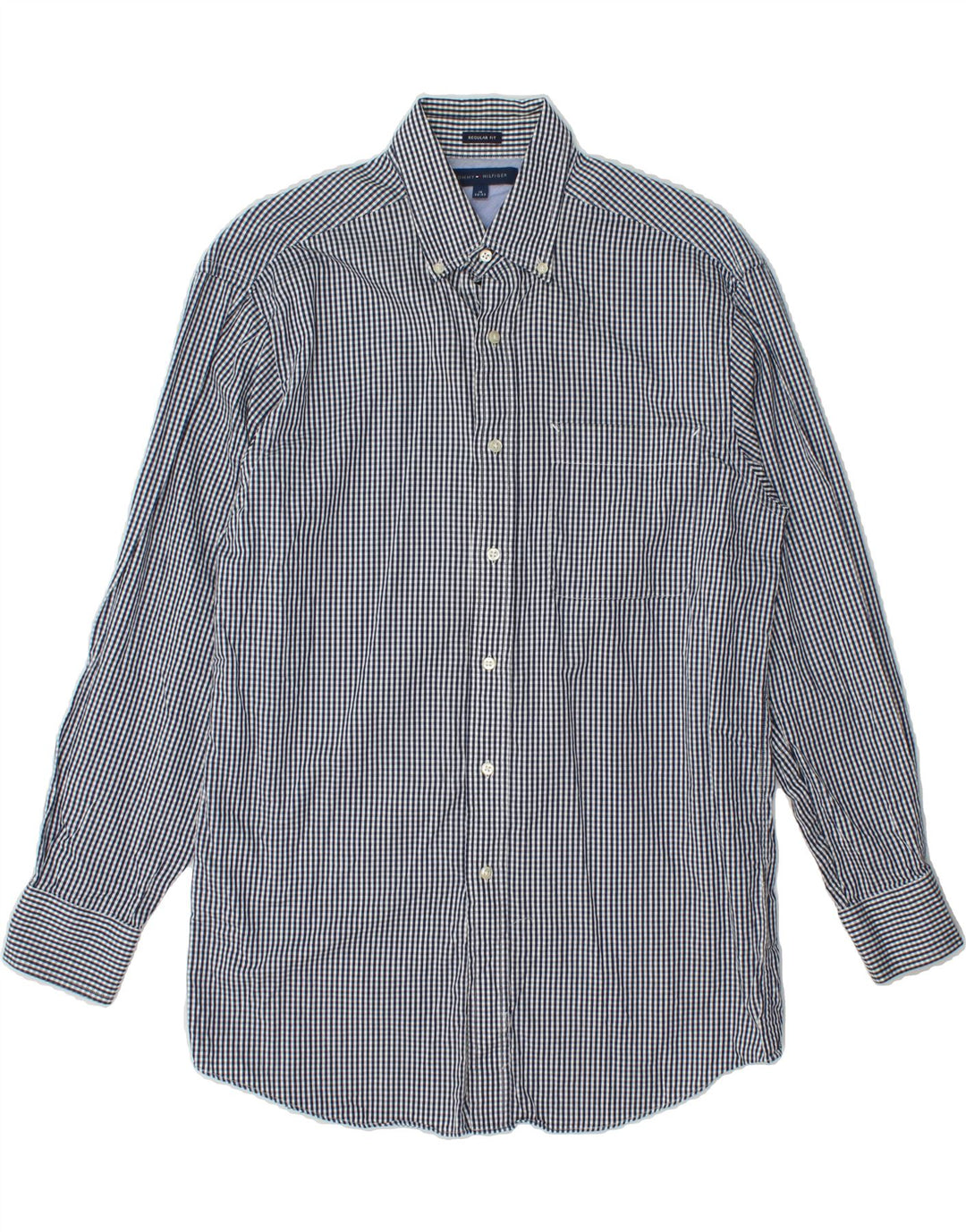 TOMMY HILFIGER Mens Regular Fit Shirt Size 15 Medium Navy Blue Gingham Vintage Tommy Hilfiger and Second-Hand Tommy Hilfiger from Messina Hembry 