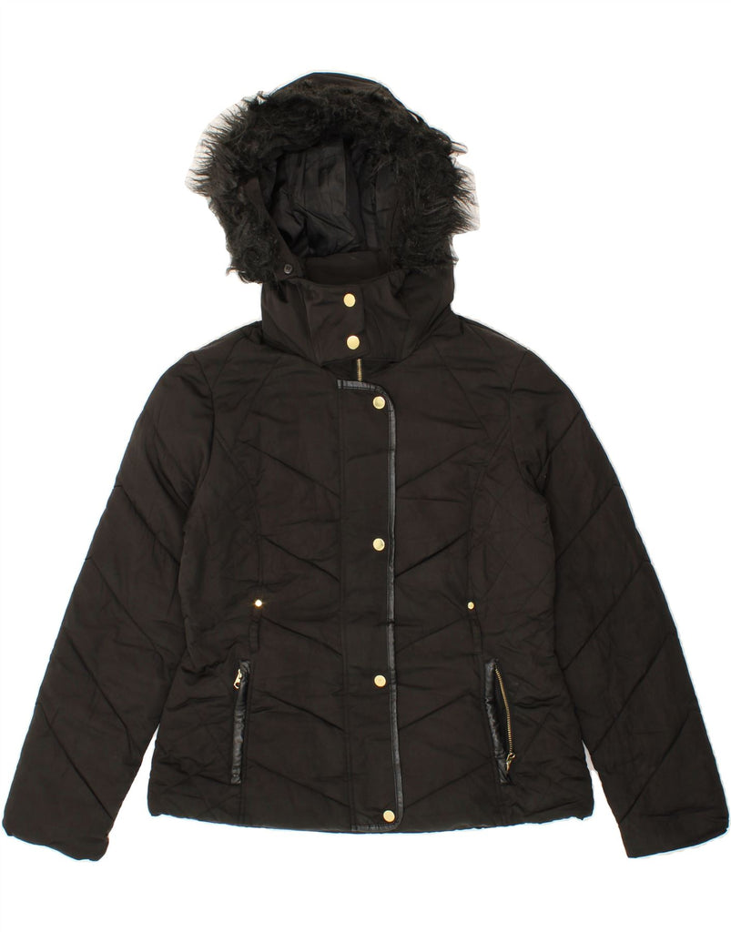 OASIS Womens Hooded Padded Jacket UK 14 Medium Black Polyester Vintage Oasis and Second-Hand Oasis from Messina Hembry 