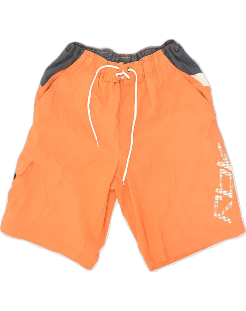 REEBOK Mens Graphic Swimming Shorts XS Orange Colourblock Polyester | Vintage Reebok | Thrift | Second-Hand Reebok | Used Clothing | Messina Hembry 