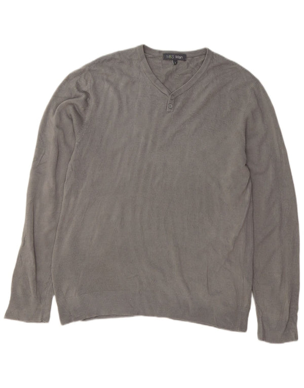 Marks & Spencer Mens V-Neck Jumper Sweater Large Grey Acrylic