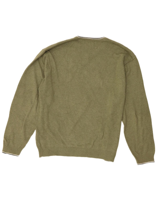 Chaps Mens Regular Fit V-Neck Jumper Sweater XL Green Cotton