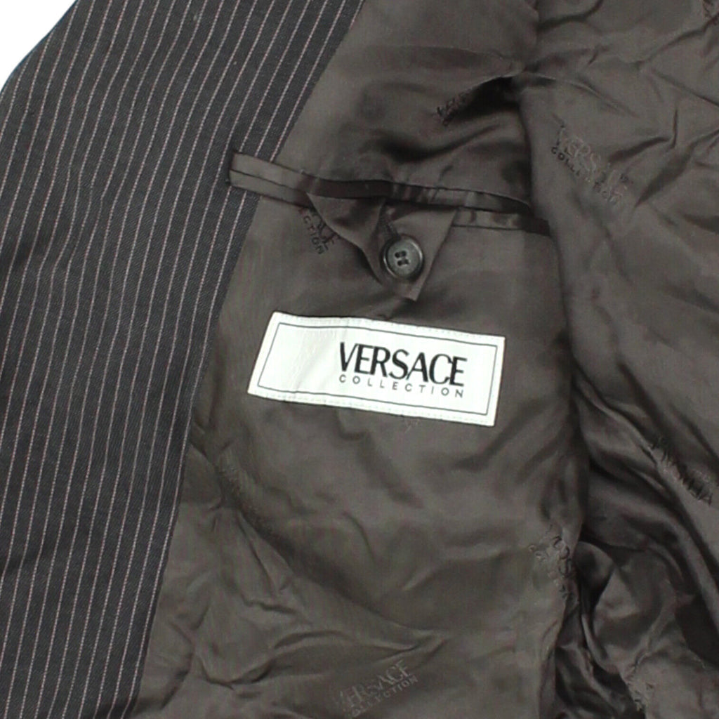 Versace Mens Grey Pin Stripe 3 Button Blazer Jacket | Vintage Designer Suit VTG | Vintage Messina Hembry | Thrift | Second-Hand Messina Hembry | Used Clothing | Messina Hembry 