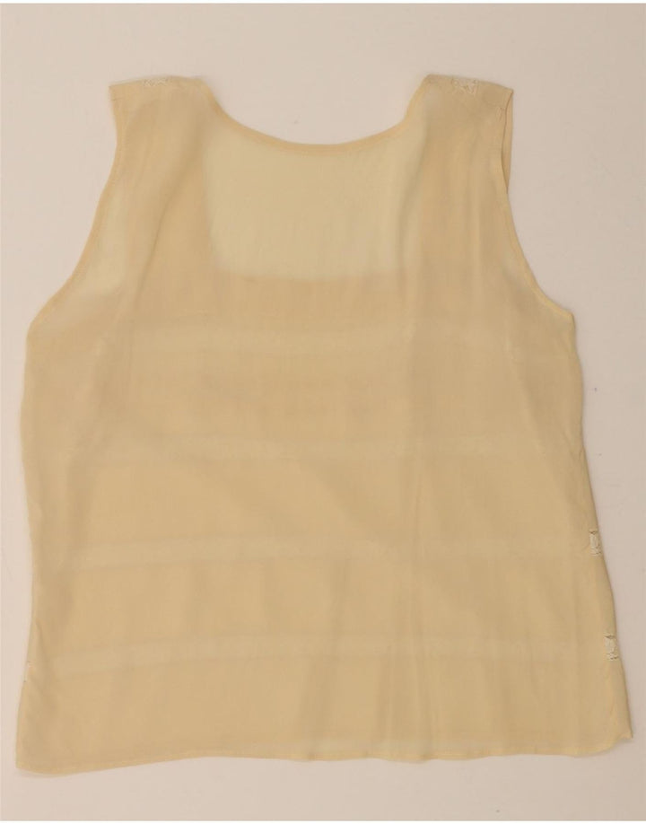 VINTAGE Womens Sleeveless Blouse Top UK 14 Medium Beige Striped Vintage Vintage and Second-Hand Vintage from Messina Hembry 