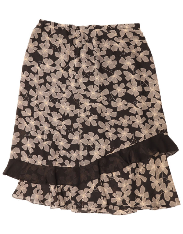 Vintage Womens Straight Skirt UK 22 3XL W40  Black Floral Polyester