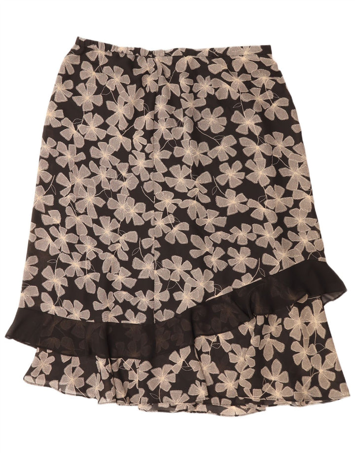 Vintage Womens Straight Skirt UK 22 3XL W40  Black Floral Polyester