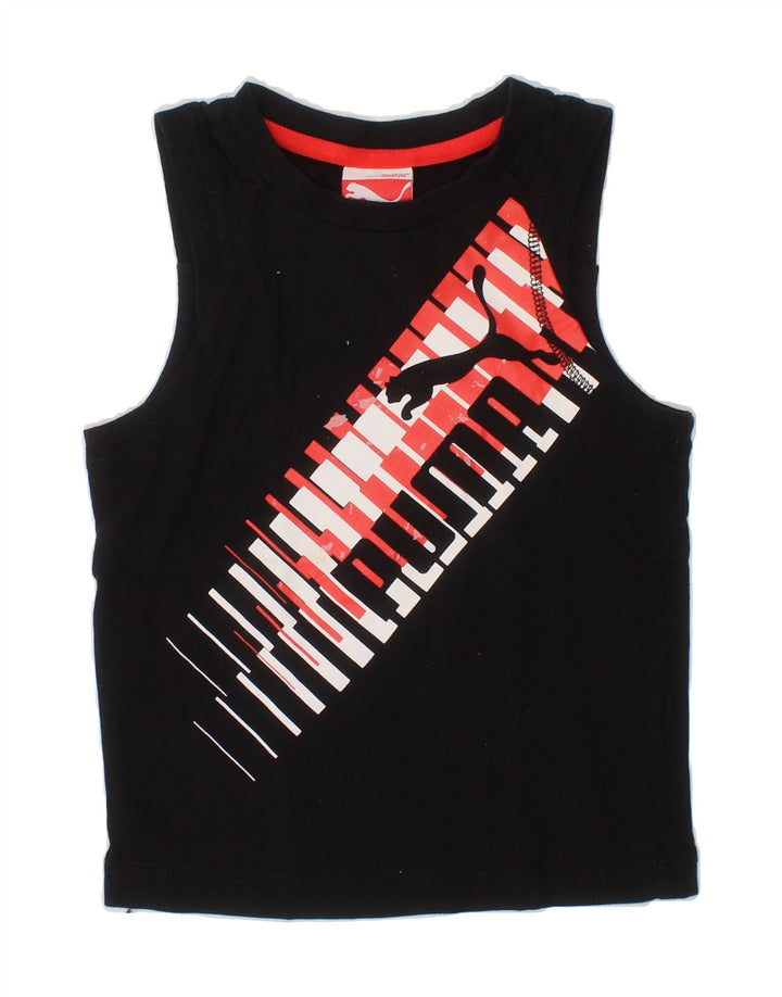 PUMA Boys Graphic Vest Top 3-4 Years Black Colourblock Cotton Vintage Puma and Second-Hand Puma from Messina Hembry 