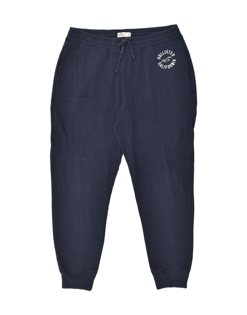 HOLLISTER Mens Graphic Tracksuit Trousers Joggers Large Navy Blue Cotton | Vintage Hollister | Thrift | Second-Hand Hollister | Used Clothing | Messina Hembry 
