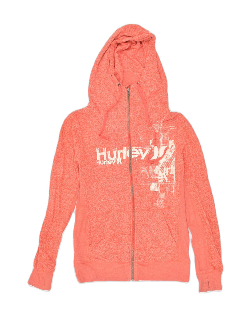 HURLEY Womens Graphic Zip Hoodie Sweater UK 14 Medium Red Cotton | Vintage Hurley | Thrift | Second-Hand Hurley | Used Clothing | Messina Hembry 